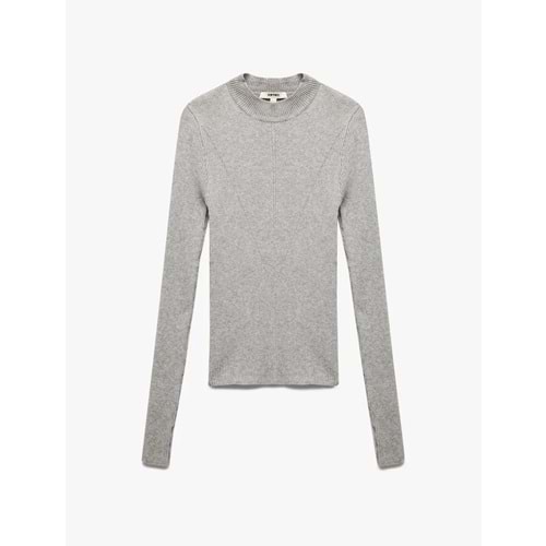 Kadın Giyim Hafif Dik Yaka Uzun Kollu Triko Kazak 6WAK90032HT