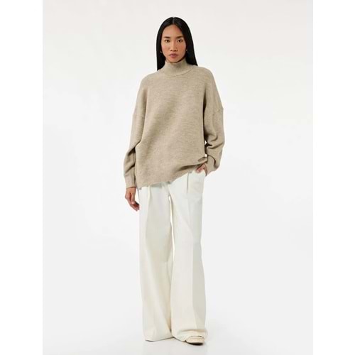 Kadın Giyim Oversize Uzun Kollu Dik Yaka Triko Kazak - KOTON - 6WAK90167HT - VİZON - XS