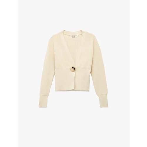 Kadın Giyim Uzun Kollu V Yaka Aksesuar Düğme Detaylı Triko Hırka 6WAK90475HT