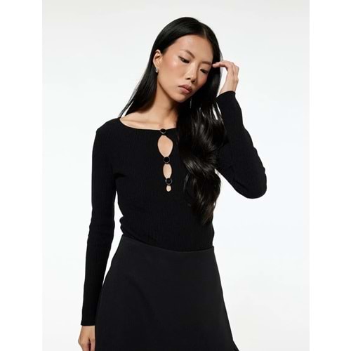 Kadın Giyim Aksesuarlı Pencere Detaylı Triko Kazak 6WAK90508HT