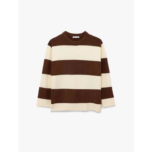 Kadın Giyim Uzun Kollu Çizgili Bisiklet Yaka Triko Kazak 6WAL90131HT