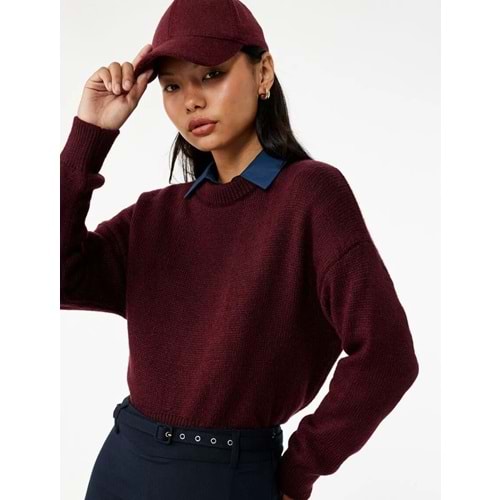 Kadın Giyim Asimetrik Kesim Triko Kazak - KOTON - 6WAL90041HT - BORDO - L