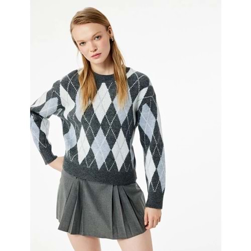 Kadın Giyim Baklava Desenli Triko Kazak 6WAL90075HT