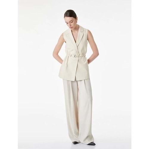 Kadın Giyim Kemerli Kolsuz Viskon Karışımlı Kruvaze Yaka Yelek