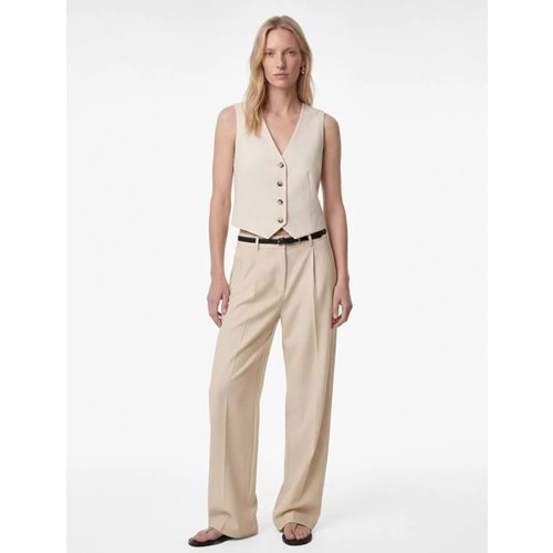 Kadın Giyim Düğmeli Viskon Karışımlı Kolsuz V Yaka Yelek