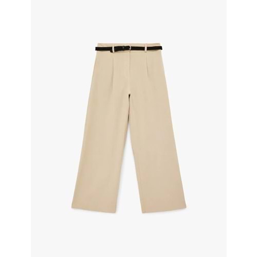 Kadın Giyim Keten Görünümlü Cepli Kemerli Geniş Paça Pantolon 6SAK40107PW