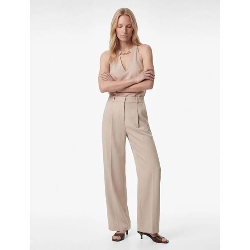 Kadın Giyim Krep Kumaş Pile Detaylı Cepli Yüksek Bel Palazzo Pantolon