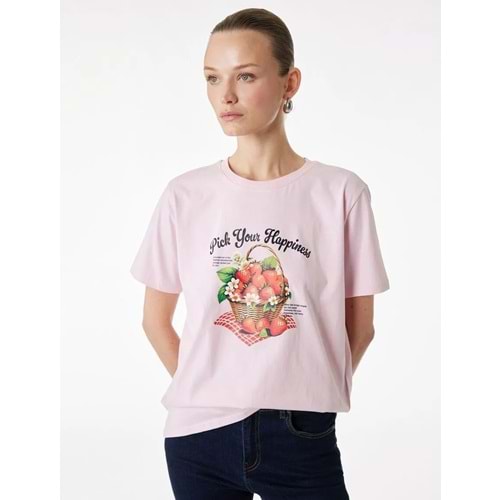 Kadın Giyim Regular Fit Kısa Kollu Bisiklet Yaka Pamuklu Baskılı Tişört 6SAK50034EK