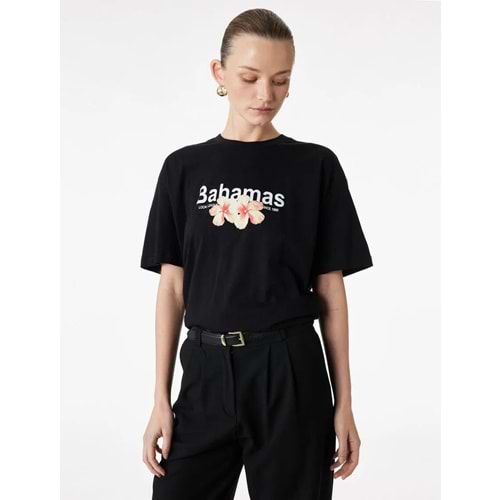 Kadın Giyim Pamuklu Kısa Kollu Bisiklet Yaka Çiçek Baskılı Oversize Tişört 6SAK50041EK