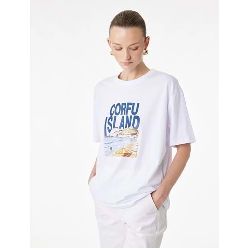 Kadın Giyim Pamuklu Kısa Kollu Baskılı Bisiklet Yaka Baskılı Tişört 6SAK50049EK