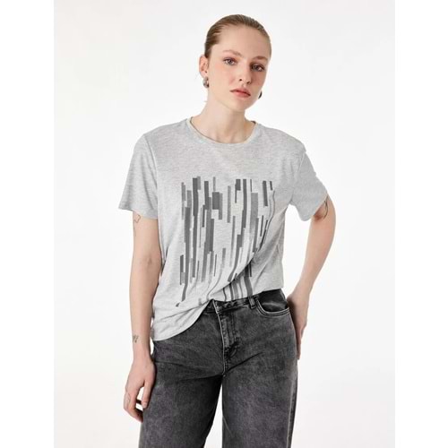 Kadın Giyim Kısa Kollu Bisiklet Yaka Baskılı Tişört 6SAK50126EK