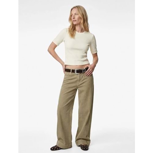 Kadın Giyim Viskon Kumaş Slim Fit Kısa Kollu Bisiklet Yaka Tişört 6SAK50186EK