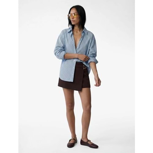 Kadın Giyim Cepli Metal Aksesuarlı Asimetrik Kesim Mini Şort Etek 6SAK70011UW