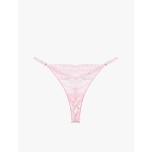 Kadın İç Giyim Dantel Detaylı Rahat Kalıp V Yaka Tül Askılı Bodysuit - KOTON - 6SLK00001MK - PEMBE - L