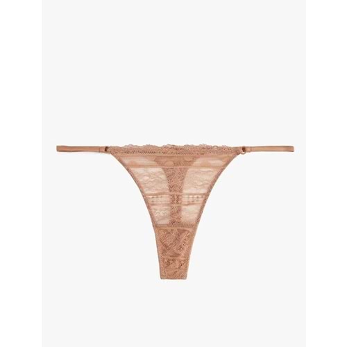 Kadın İç Giyim Dantel Detaylı String Külot - KOTON - 6SLK30016MK - KAHVERENGİ - S
