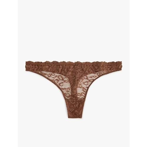 Kadın İç Giyim Rahat Kalıp Dantelli String Külot - KOTON - 6SLK30169MK - KAHVERENGİ - M