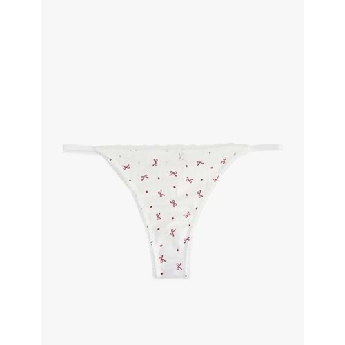 Kadın İç Giyim Kurdele Baskılı Dantel Detaylı Saten String Külot 6SLK30068MK