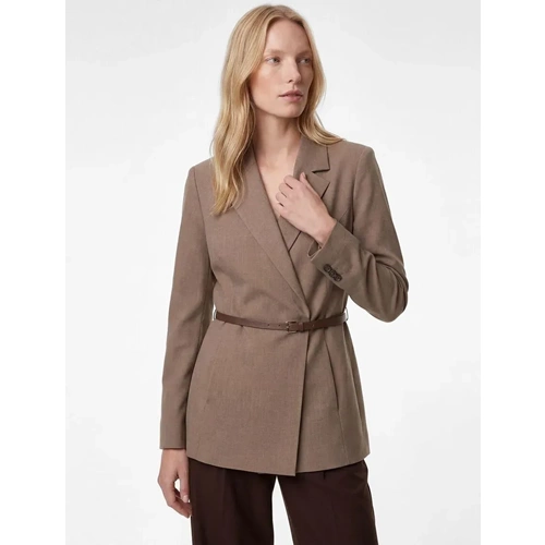 Kruvaze Yaka Uzun Kollu Kemerli Blazer Ceket 6SAK50099UW - KOTON - VİZON - 40