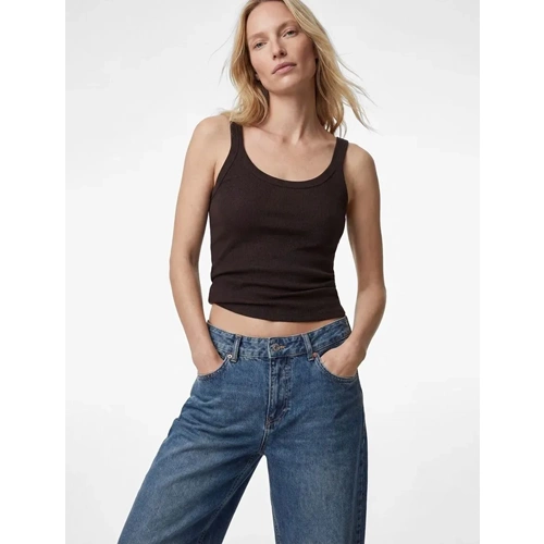 Modal Kumaş Slim Fit U Yaka Askılı Top 6SAK10035PK - KOTON - KAHVERENGİ - XL