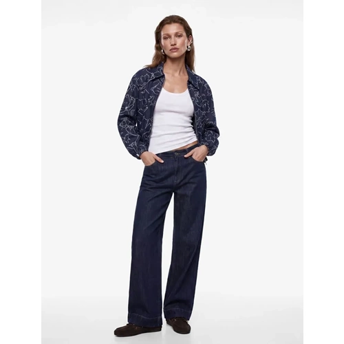 Uzun Kollu Oversize Çiçek Desenli Bomber Ceket 7WAK50010PW - KOTON - Lacivert Desenli - 38