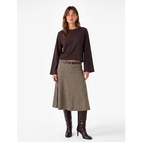 Bisiklet Yaka Oversize Tişört 7WAK50092EK - KOTON - KAHVERENGİ - XS
