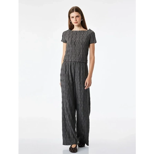 Slim Fit Kayık Yaka Kısa Kollu Tişört 7WAK50094EK - KOTON - ANTRASİT - L