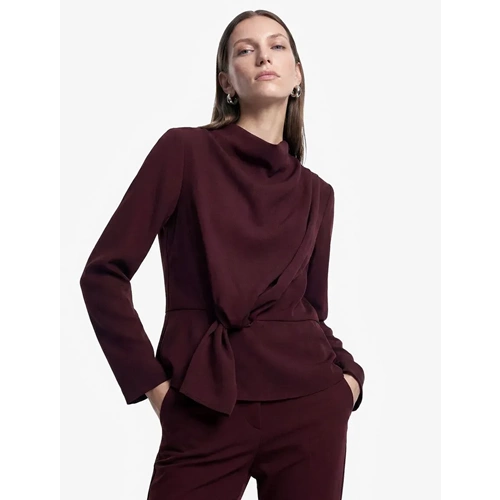 Uzun Kollu Dik Yaka Krep Bluz 7WAK60012UW - KOTON - BORDO - 38