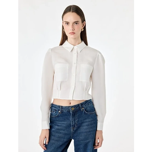 Uzun Kollu Cepli Bel Vurgulu Crop Gömlek 7WAK60074PW - KOTON - BEYAZ - 40