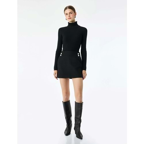 Cepli A Kesim Tüvit Mini Etek 7WAK70006EW - KOTON - SİYAH - 42