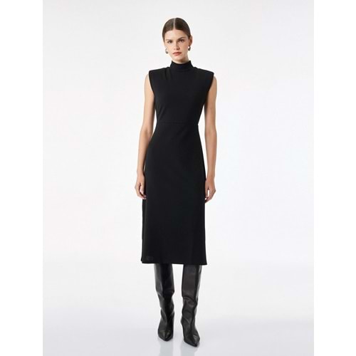 Slim Fit Kolsuz Dik Yaka Midi Elbise 7WAK80006UK - KOTON - SİYAH - S