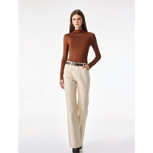 Drape Detaylı Hafif Dik Yaka Bodysuit 7WAK80008EK - KOTON - KAHVERENGİ - S