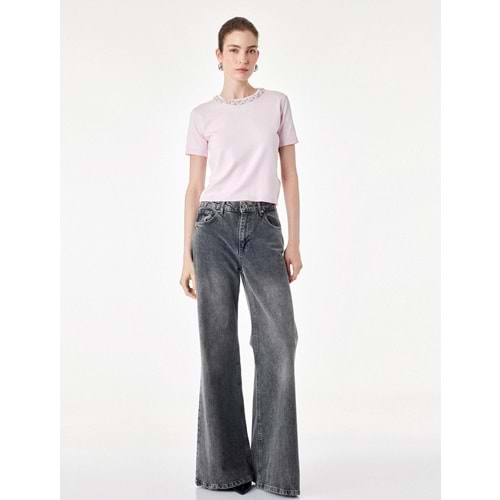Kısa Kollu Viskon Triko Kazak 7WAK90135HT - KOTON - PEMBE - XS