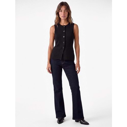 Kayık Yaka Kolsuz Uzun Triko Yelek 7WAK90599HT - KOTON - SİYAH - M