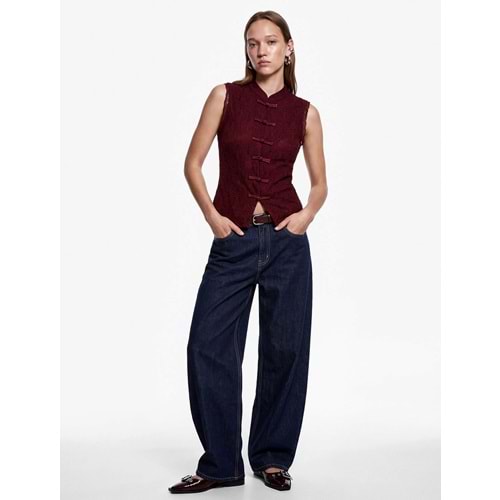 Hakim Yaka Kolsuz Dantel Bluz 7WAL30008IK - KOTON - BORDO - XS