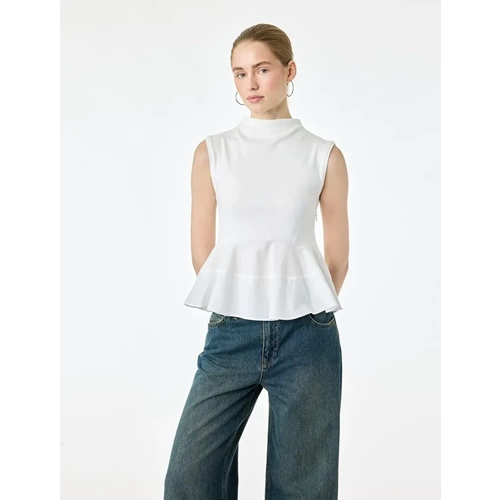 Dik Yaka Kaşkorse Peplum Bluz 7WAL30013IK - KOTON - EKRU - S
