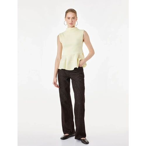 Dik Yaka Kaşkorse Peplum Bluz 7WAL30013IK - KOTON - SARI - S