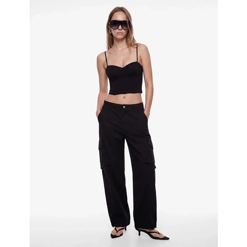 Askılı Korse Crop Bluz 7WAL30047IK - KOTON - SİYAH - M