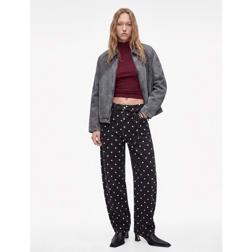 Puantiye Desenli Barrel Pantolon - Barrel Jeans 7WAL40070MW - KOTON - EKRU DESENLİ - 34