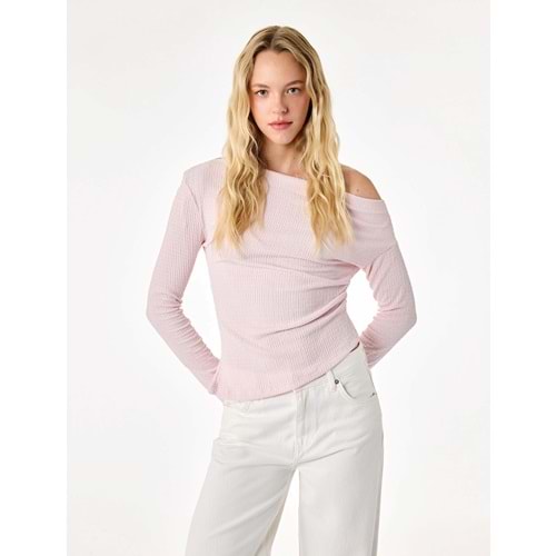 Uzun Kollu Büzgülü Kayık Yaka Bluz 7WAL60013IK - KOTON - PEMBE - XS