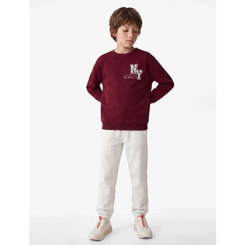 Uzun Kollu Bisiklet Yaka Baskılı Sweatshirt 7WKB10058TK - KOTON - BORDO - 9-10