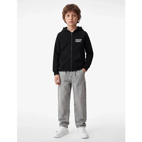Şardonlu Kapşonlu Fermuarlı Sweatshirt 7WKB10228TK - KOTON - SİYAH - 11-12
