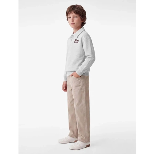 Düğmeli Polo Yaka Sweatshirt 7WKB10339TK - KOTON - GRİ MELANJ - 6-7