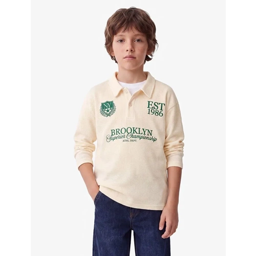 Uzun Kollu Dokulu Polo Yaka Tişört 7WKB10474TK - KOTON - EKRU - 7-8