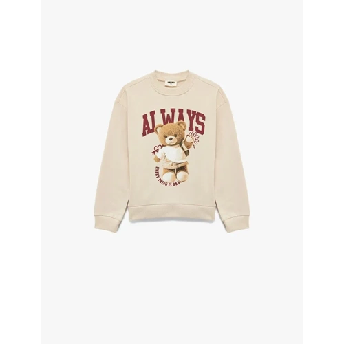Uzun Kollu Bisiklet Yaka Sweatshirt 7WKG10036AK - KOTON - BEJ - 7-8