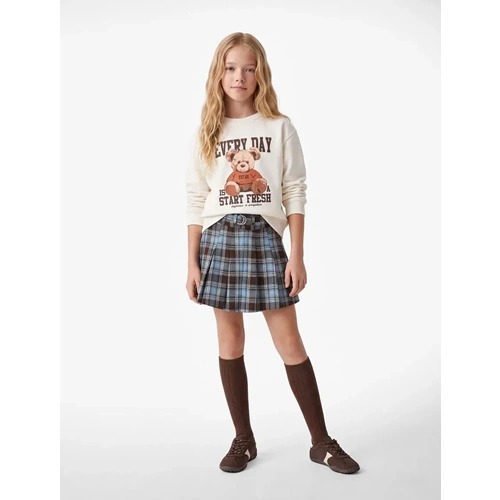 Uzun Kollu Bisiklet Yaka Sweatshirt 7WKG10041AK - KOTON - EKRU - 13-14