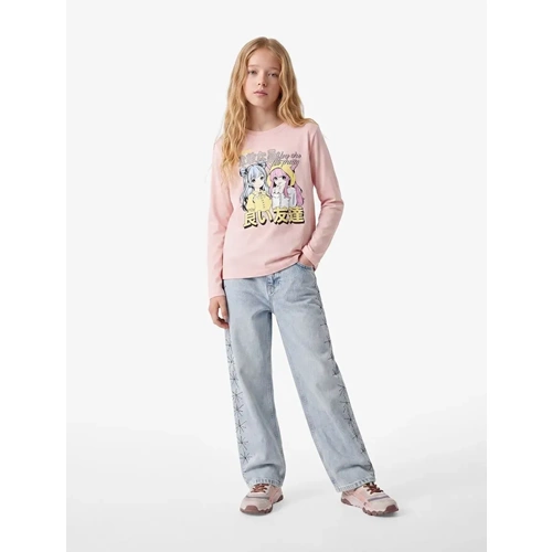 Bisiklet Yaka Anime Baskılı Tişört 7WKG10078AK - KOTON - PEMBE - 13-14