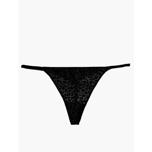Leopar Desenli Tül String Külot 7WLK30049MK - KOTON - SİYAH - L