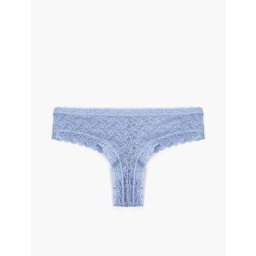 Rahat Kalıp Çiçekli Dantel Detaylı Brazilian Külot 7WLK30060MK - KOTON - MAVİ - M