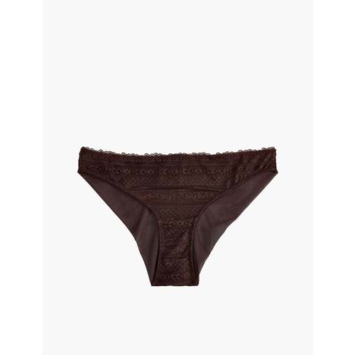 Normal Bel Rahat Kalıp Dantelli Brief Külot 7WLK30065MK - KOTON - KAHVERENGİ - M