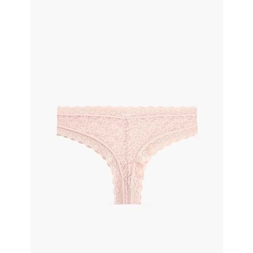 Rahat Kalıp Çiçekli Dantelli Brazilian Külot 7WLK30060MK - KOTON - PEMBE - S